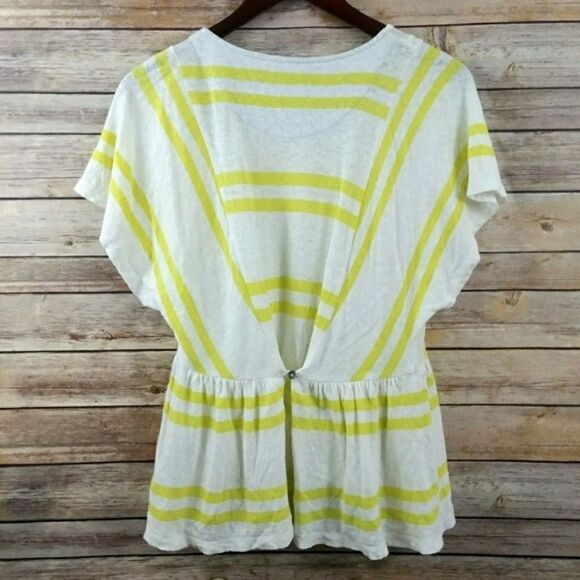 Anthropologie Postmark Hitch Stripe Top Small Yellow White Shortleeve - Picture 3 of 5